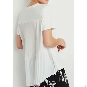 Ellen Tracy White Pleated Chiffon Crewneck Tee Small New
